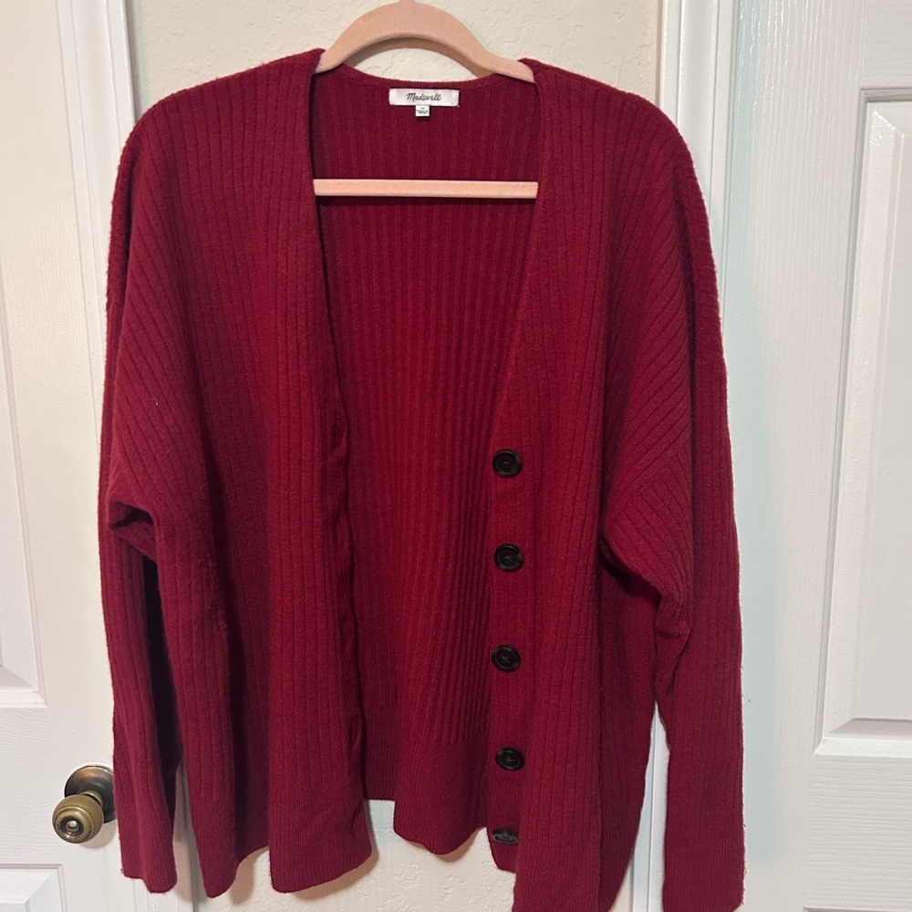 Madewell Red Button-Up Cardigan wool alpaca blend Sweater